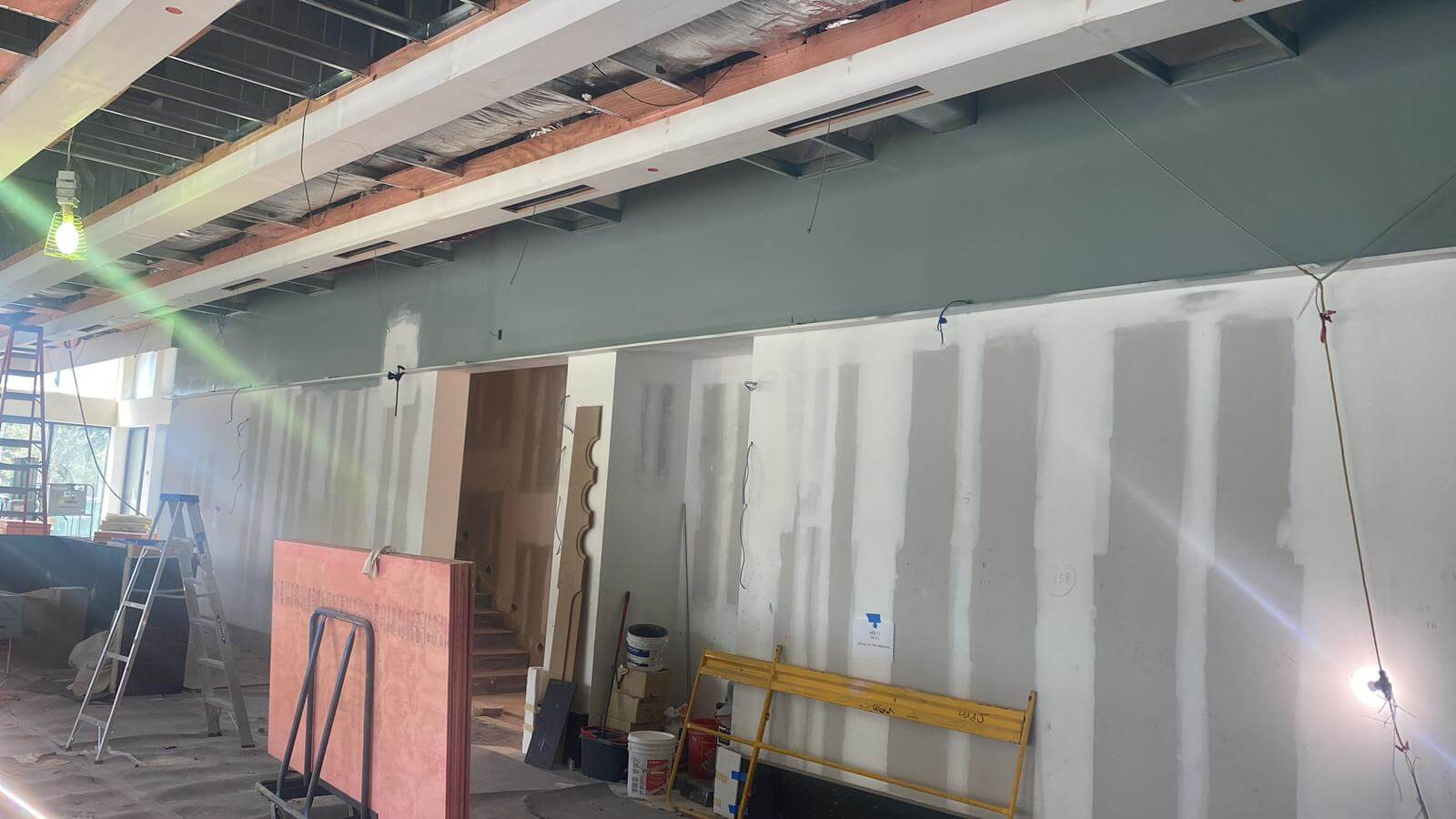 Drywall and painted soffits in a restaurant