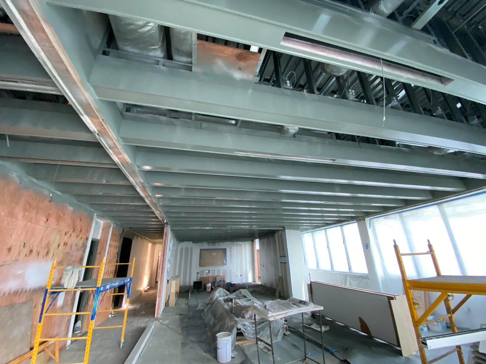 Structural steel and metal stud ceiling framing